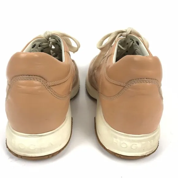 HOGAN INTERACTIVE Nude Brown Leather Sneakers Thick Sole Shoes Womens US 8.5