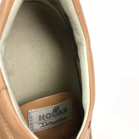 HOGAN INTERACTIVE Nude Brown Leather Sneakers Thick Sole Shoes Womens US 8.5