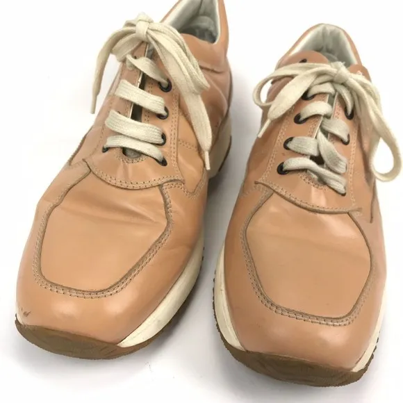 HOGAN INTERACTIVE Nude Brown Leather Sneakers Thick Sole Shoes Womens US 8.5