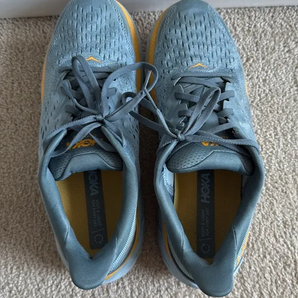 HOKA Clifton 8 Men’s Sneakers Light Blue/Green And Orange Size 10 Wide 10D