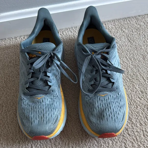 HOKA Clifton 8 Men’s Sneakers Light Blue/Green And Orange Size 10 Wide 10D