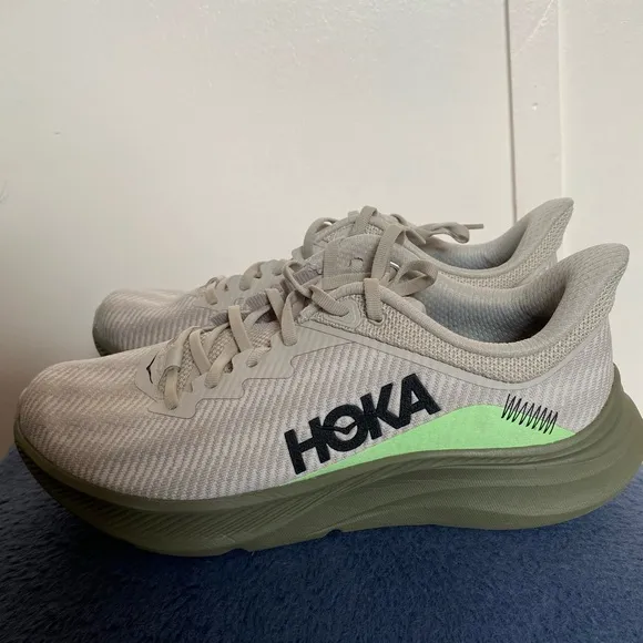 HOKA Gray and Green Running Shoes