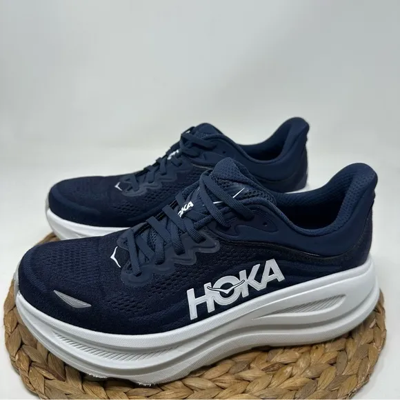HOKA ONE Bondi 9 Running Shoes Varsity Navy White Size 10 Men's