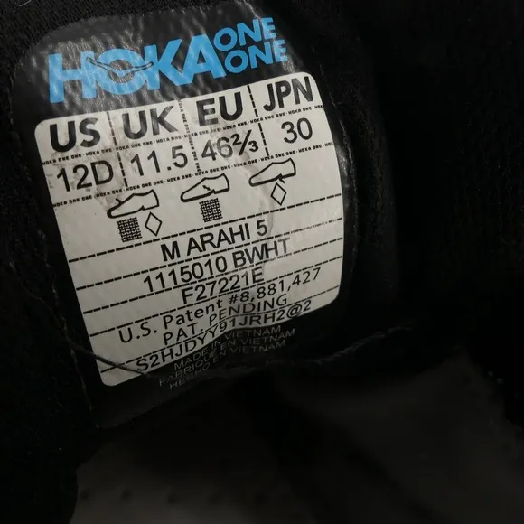 Hoka One One Arahi 5 Running Shoes Black White Men's 12D
