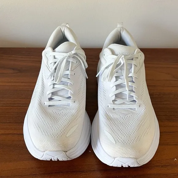 Hoka One One Men's Bondi 8 Triple White Running Sneakers Shoes Size 13D Chunky