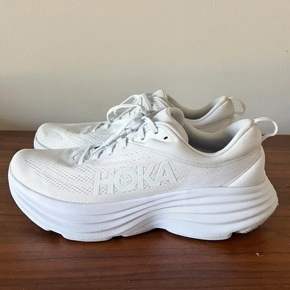 Hoka One One Men's Bondi 8 Triple White Running Sneakers Shoes Size 13D Chunky