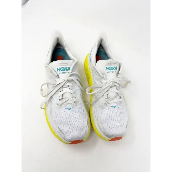 Hoka One One Mens Clifton 8 Running Shoes White Yellow 1121374 BDBI Size 11.5