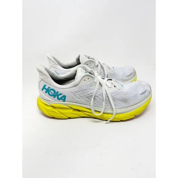 Hoka One One Mens Clifton 8 Running Shoes White Yellow 1121374 BDBI Size 11.5