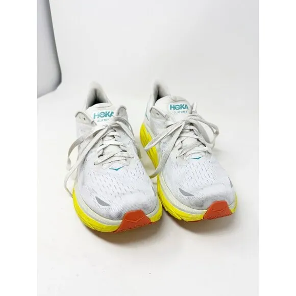 Hoka One One Mens Clifton 8 Running Shoes White Yellow 1121374 BDBI Size 11.5