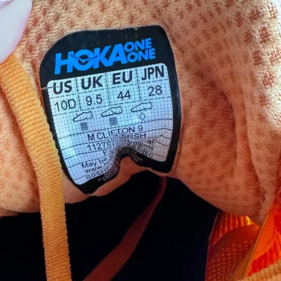 Hoka One One Mens Clifton  Orange Running Shoes Size 10.5 D