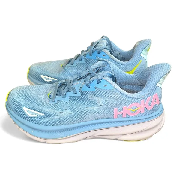 Hoka Women’s Clifton 9 Women’s Sz 8 Blue Pink Running Shoes Athletic Trainers