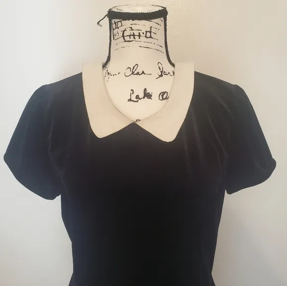 Hot Topic | Black Stretch Velvet White Collar Wednesday Adams Costume Dress - XL