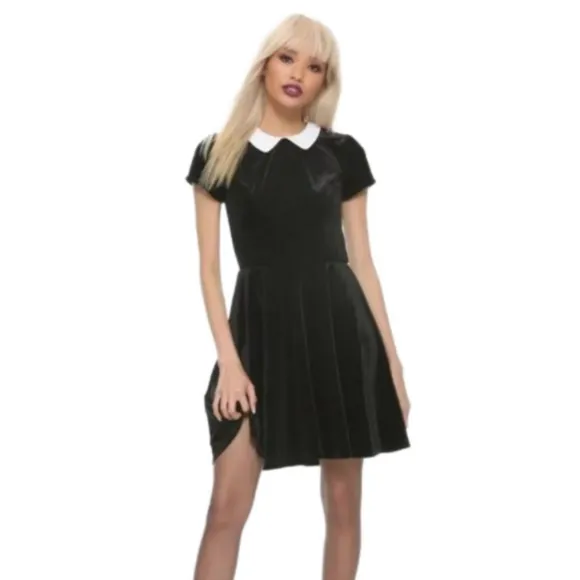 Hot Topic | Black Stretch Velvet White Collar Wednesday Adams Costume Dress - XL