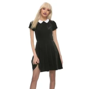 Hot Topic | Black Stretch Velvet White Collar Wednesday Adams Costume Dress - XL