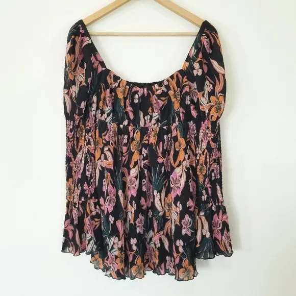 House of Harlow 1960 Brock Floral Mini Dress Longsleeve Babydoll Smocked Peasant