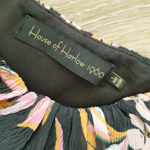 House of Harlow 1960 Brock Floral Mini Dress Longsleeve Babydoll Smocked Peasant