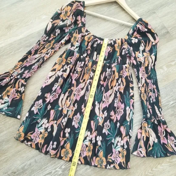 House of Harlow 1960 Brock Floral Mini Dress Longsleeve Babydoll Smocked Peasant