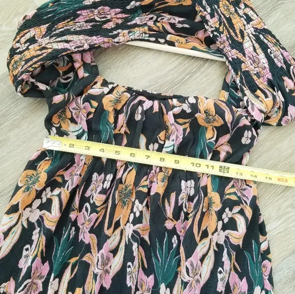 House of Harlow 1960 Brock Floral Mini Dress Longsleeve Babydoll Smocked Peasant