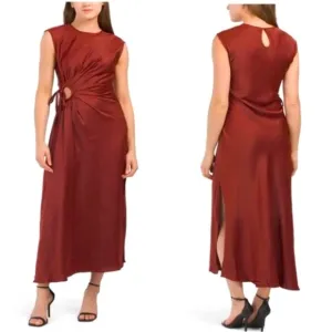 House of Harlow 1960 / Ruched Side Cut-out Satin Maxi Dress /Black sz L