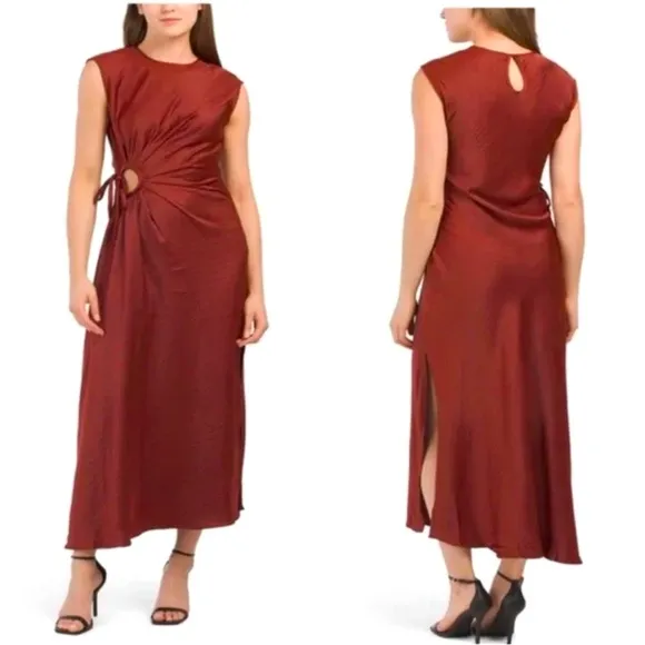House of Harlow 1960 / Ruched Side Cut-out Satin Maxi Dress /Black sz L