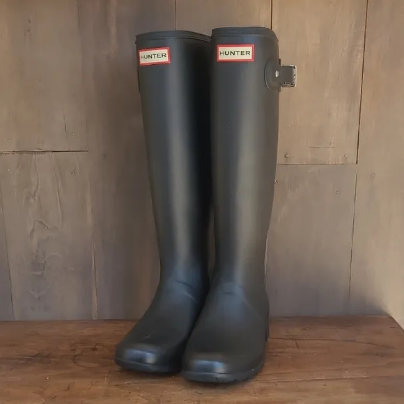 Hunter Classic Tall Welly Boot Women's sz 8 Matte Black Original Tour Boots