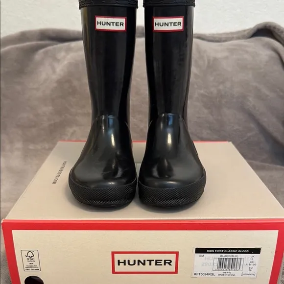 Hunter Gloss Black Kids' Rain boots - Size 11M