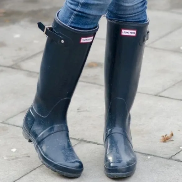 Hunter Original Tall Gloss Rain Boots Blue Size 8