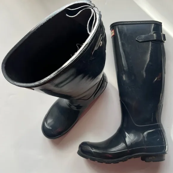 Hunter Original Tall Gloss Rain Boots Blue Size 8