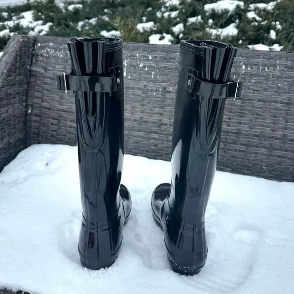 Hunter Women's Original Back Adjustable Gloss Tall Waterproof Rain Boots Size 7