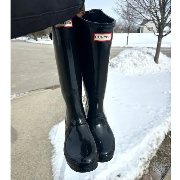 Hunter Women's Original Back Adjustable Gloss Tall Waterproof Rain Boots Size 7