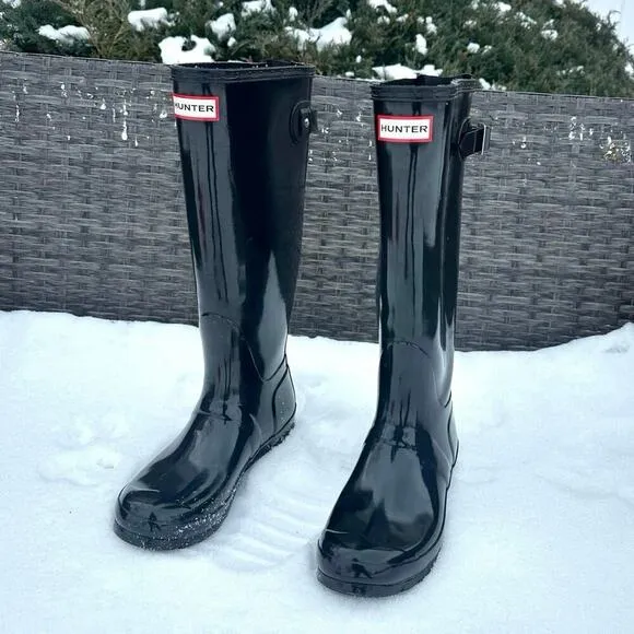 Hunter Women's Original Back Adjustable Gloss Tall Waterproof Rain Boots Size 7
