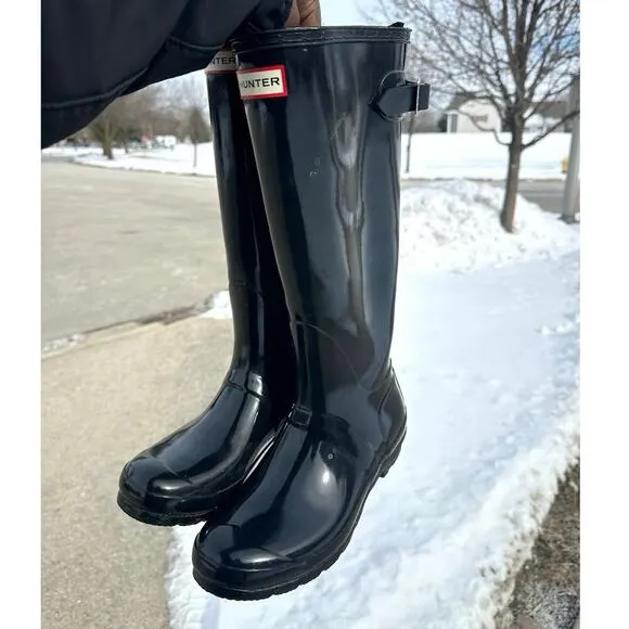 Hunter Women's Original Back Adjustable Gloss Tall Waterproof Rain Boots Size 7