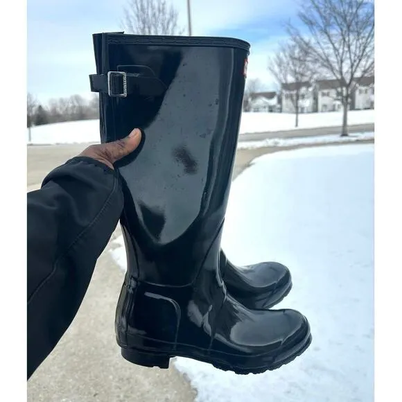 Hunter Women's Original Back Adjustable Gloss Tall Waterproof Rain Boots Size 7