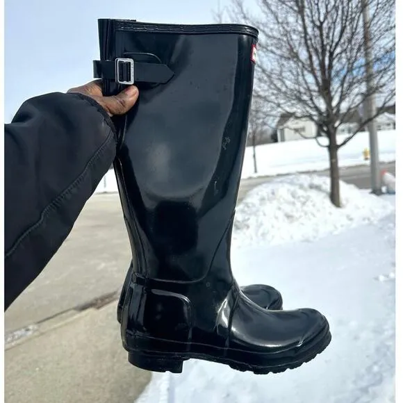 Hunter Women's Original Back Adjustable Gloss Tall Waterproof Rain Boots Size 7