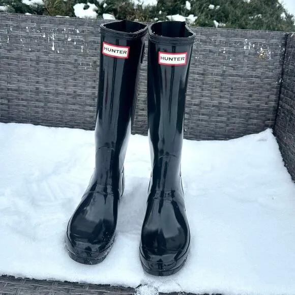 Hunter Women's Original Back Adjustable Gloss Tall Waterproof Rain Boots Size 7