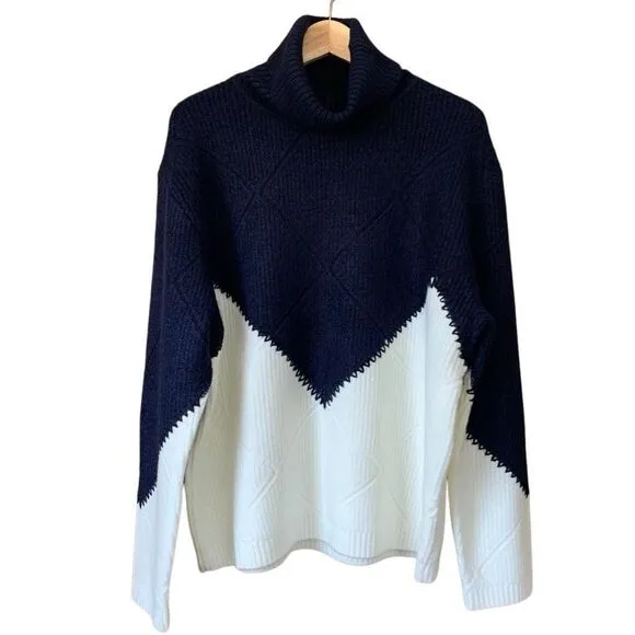 Hyacinth House Diamond Demi Turtleneck Sweater Navy &amp; Cream Size Large