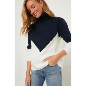 Hyacinth House Diamond Demi Turtleneck Sweater Navy &amp; Cream Size Large