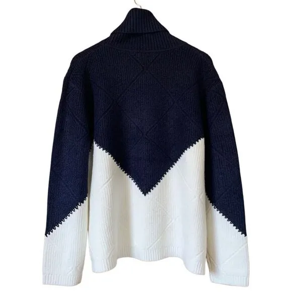 Hyacinth House Diamond Demi Turtleneck Sweater Navy &amp; Cream Size Large