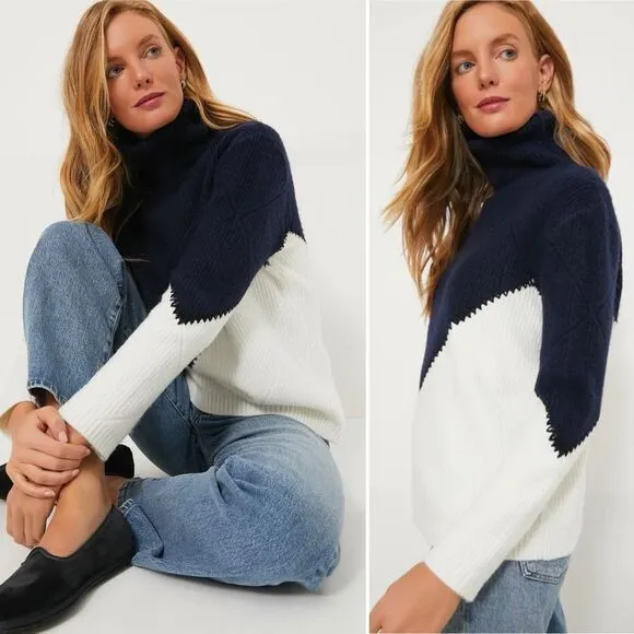 Hyacinth House Diamond Demi Turtleneck Sweater Navy &amp; Cream Size Large