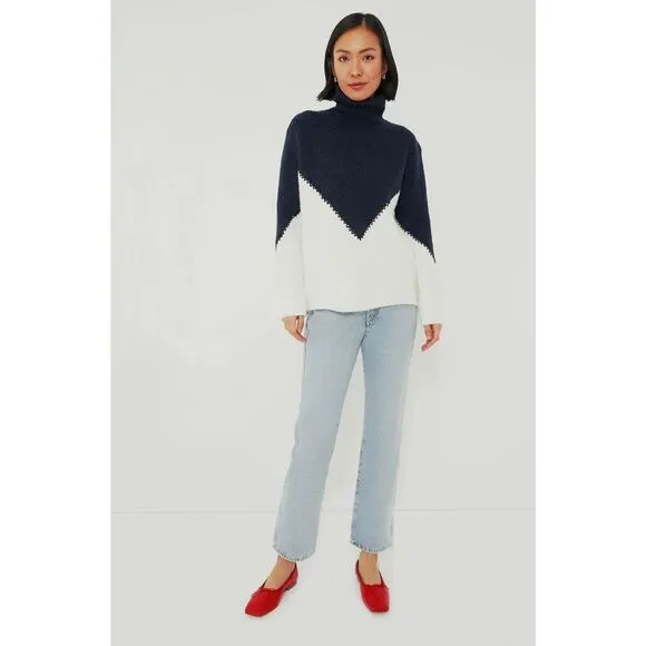 Hyacinth House Diamond Demi Turtleneck Sweater Navy &amp; Cream Size Large