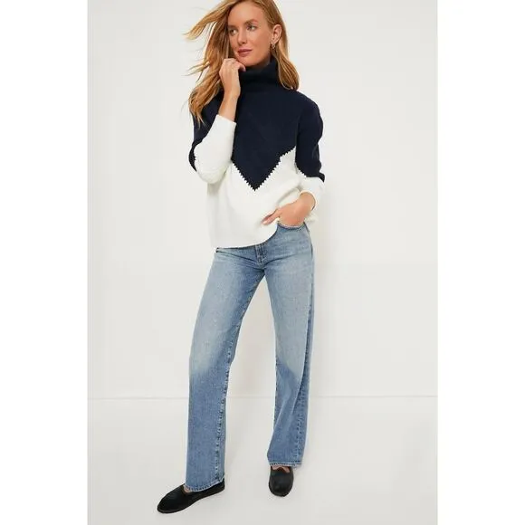 Hyacinth House Diamond Demi Turtleneck Sweater Navy &amp; Cream Size Large
