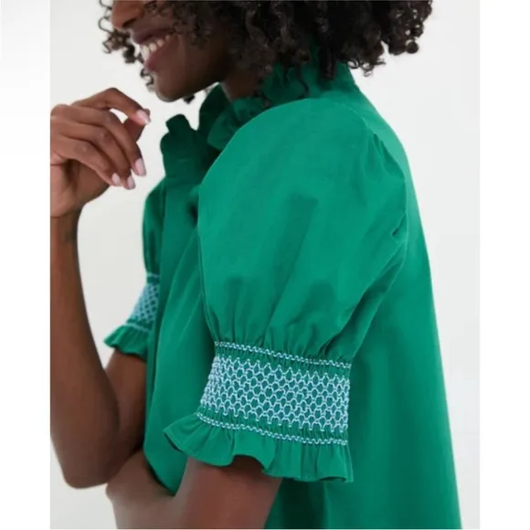 HYACINTH HOUSE Green &amp; Baby Blue Embroidery Eliza Midi Dress