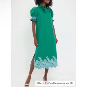 HYACINTH HOUSE Green &amp; Baby Blue Embroidery Eliza Midi Dress