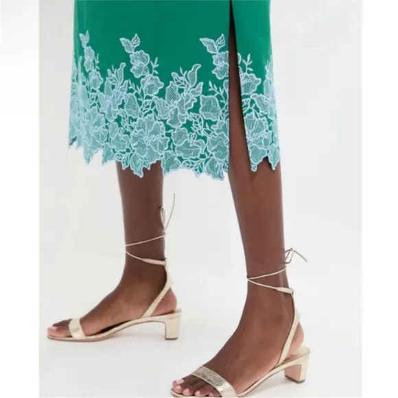 HYACINTH HOUSE Green &amp; Baby Blue Embroidery Eliza Midi Dress