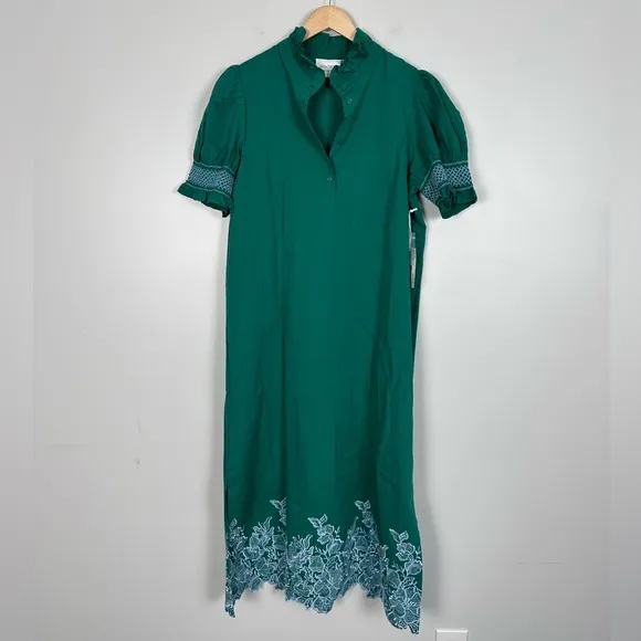 HYACINTH HOUSE Green &amp; Baby Blue Embroidery Eliza Midi Dress