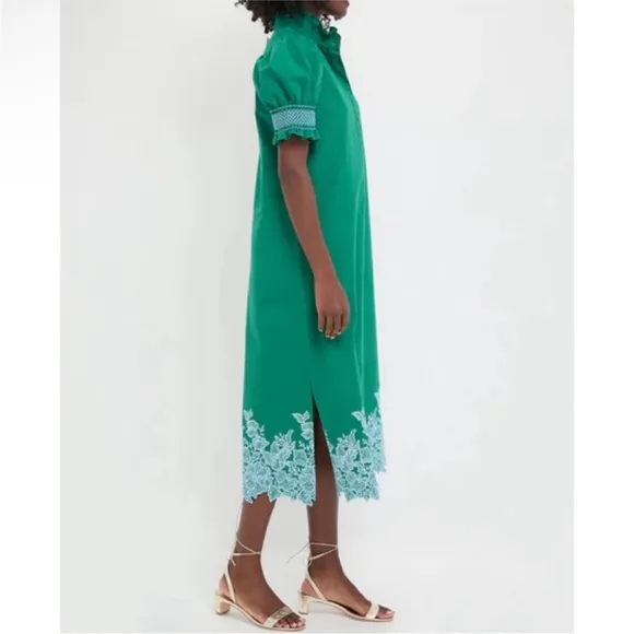 HYACINTH HOUSE Green &amp; Baby Blue Embroidery Eliza Midi Dress