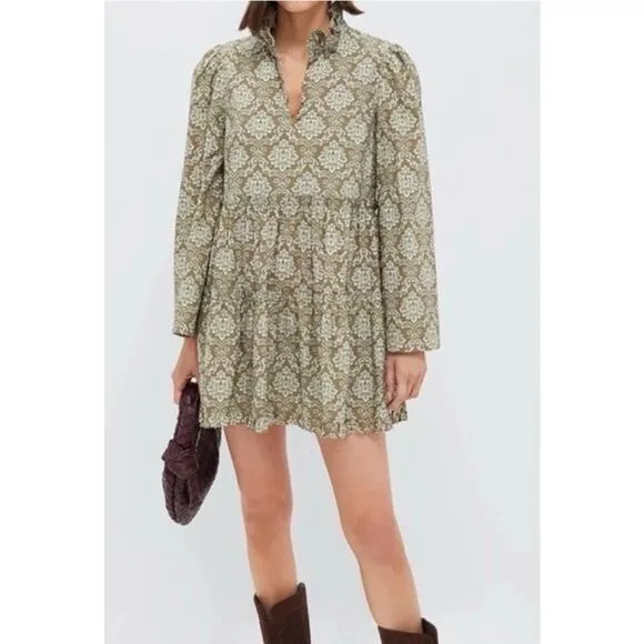 Hyacinth House Moss Printed Russell Mini Olive Dress Tuckernuck NWT Xsmall