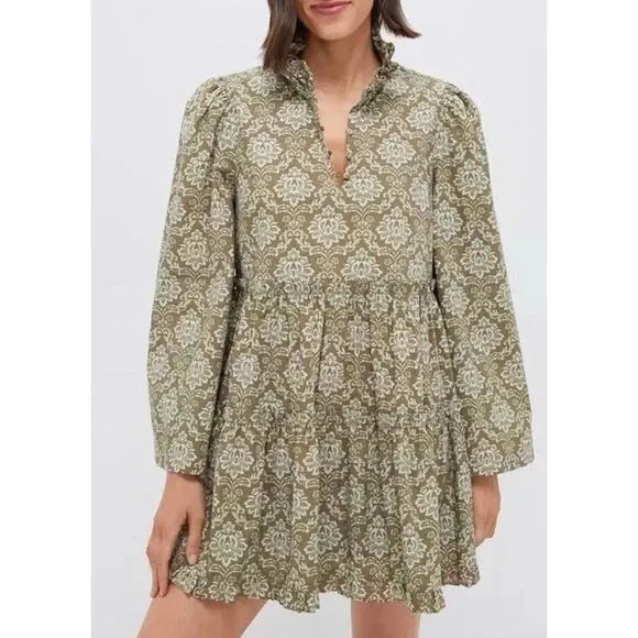 Hyacinth House Moss Printed Russell Mini Olive Dress Tuckernuck NWT Xsmall
