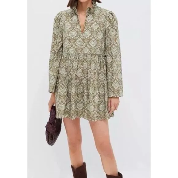 Hyacinth House Moss Printed Russell Mini Olive Dress Tuckernuck NWT Xsmall