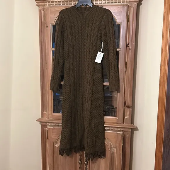 HYACINTH HOUSEBrown Freya Fringe Sweater Dress